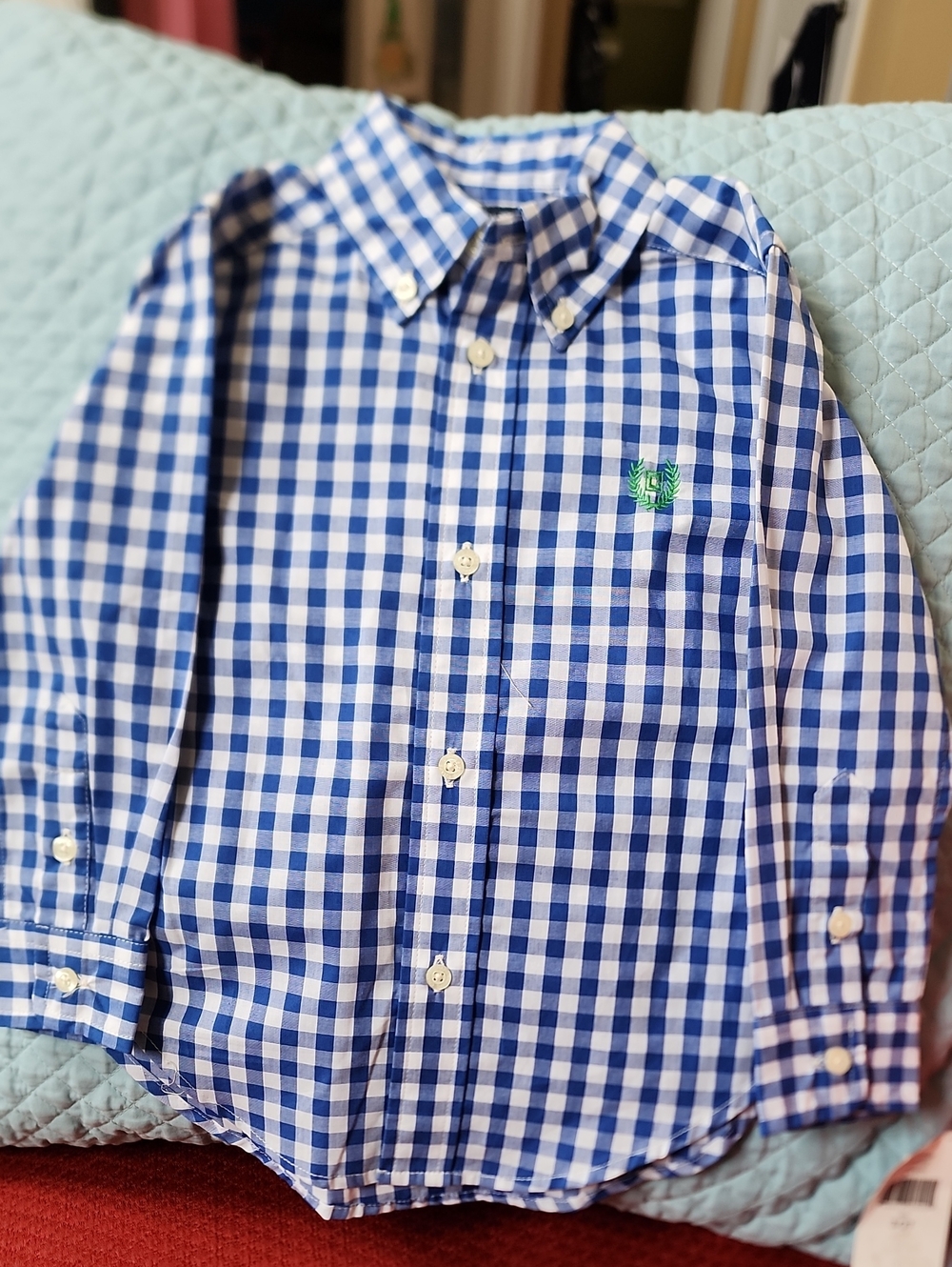 Nwt 3T Chaps Blue and White Gingham Button-Down Shirt